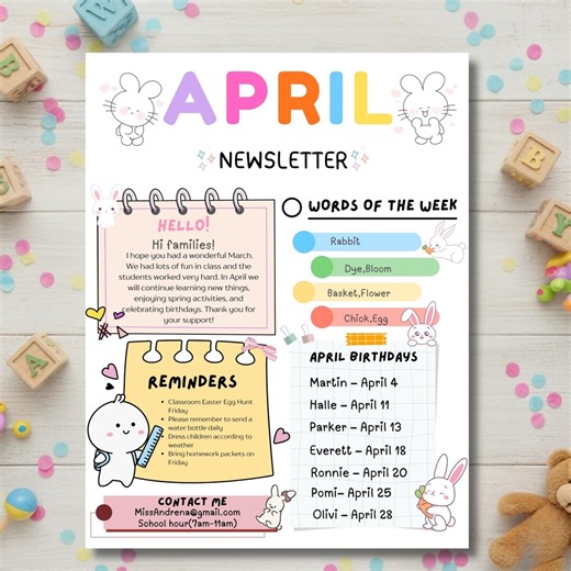 Editable Classroom Newsletter Template, Monthly School Newsletter Canva Template, Teacher & Preschool Spring Easter Newsletter - Etsy