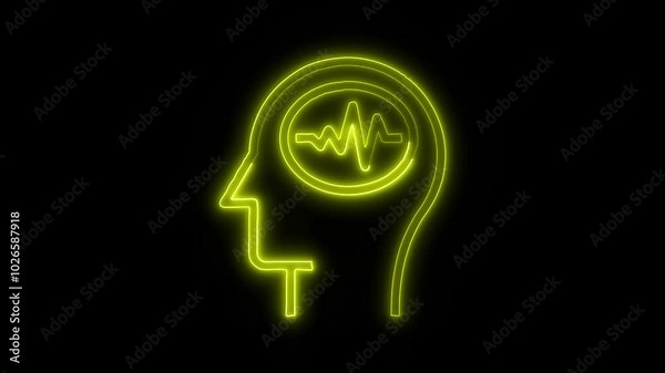Psychology Brain Outline Icon in HD Video Neon Animation – Cognitive and Mental Function Symbol on Black Background Stock Video