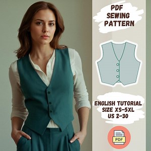 Classic Vest Sewing Pattern PDF | Women’s Vest Tutorial | XS-5XL Sizes | Vintage-inspired Sewing Pattern | Office Vest - Etsy UK