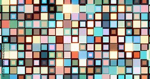 Animated mosaic from multi-colored squares. Looped geometric background. Beautiful, decorative abstract screensaver.