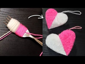 Very Easy Heart-shaped Wool Pom Pom with a fork 🤍