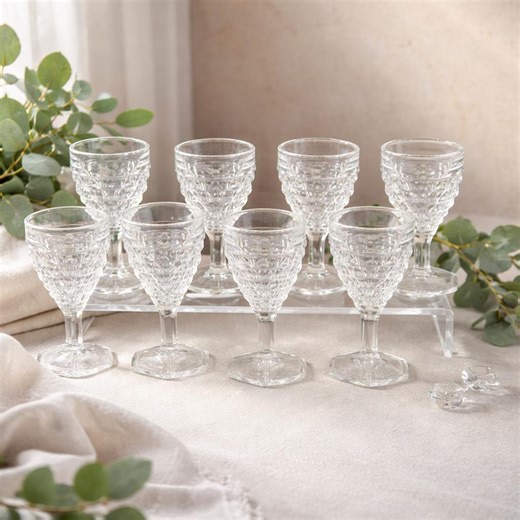 Vintage Set of 8 Fostoria America Small Wine/ Cordial Goblets | Clear Cubist Glassware - Etsy