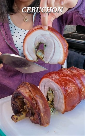 CEBUCHON is a Filipino roasted pork belly roll that's crispy on the outside, tender and incredibly juicy on the inside. I got it from Weee Filipino It comes marinated and frozen. All you need to do is thaw in the fridge and follow packaging instructions on how to roast it in the oven. Sarap! #lechon #cebuchon #porkbelly #filipinofood #filipino #pinoyrecipe #pinoy #filipinoamerican | HungryCakes2x