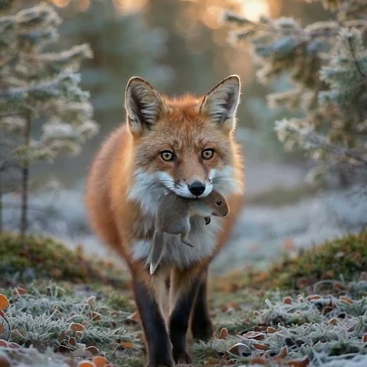 Wild Red Fox Hunting in Winter Snow #Shorts