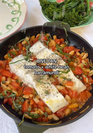 One Pan White Bean Tomato Barramundi Recipe