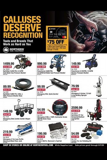 Northern Tool Deals August 25 – September 7, 2025. Great Deals on Tools!