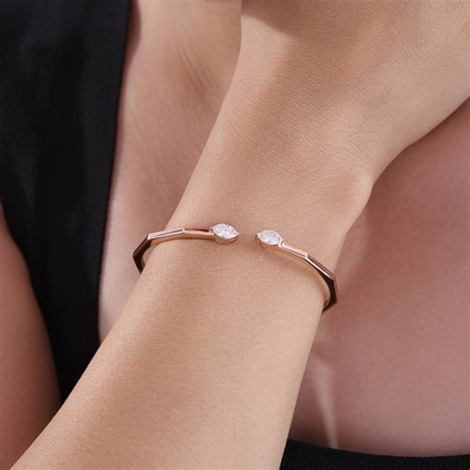 1ct Open Cuff Diamond Bracelet | 18k Rose Gold Marquise Cut Lab Grown Diamonds | Handmade Wedding Luxury Jewelry - Etsy