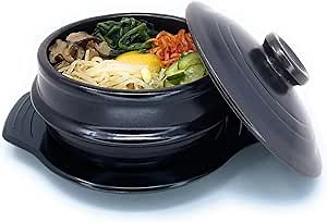Korean Stone Bowl Set, Authentic Ttukbaegi Korean Earthenware Pot, Twice-Fired Natural Korean Clay Pot for Cooking, Microwave & Dishwasher-Safe