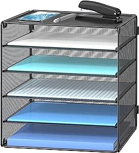 DALTACK Paper Organizer for Desk, 5-Tier Desk Organizer Tray, Paper Organizer Storage, Paper Tray Organizer for Home Office School, Black