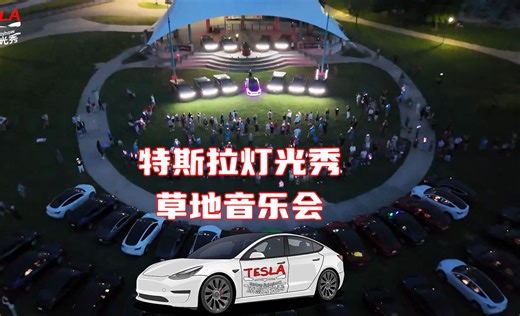 特斯拉草地音乐节灯光秀完整环绕版model3Y车友聚会