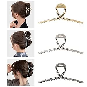 3 Pack Extra-Large Metal Clips for Thick & Long Hair, 5.3in Hair Clips for Women, Big Banana Clips in Gold for Styling and Securing Hairstyles