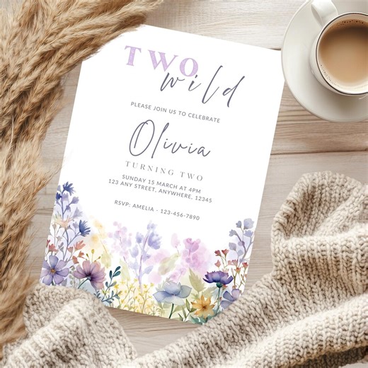 2nd Birthday Invitation, Two Wild Flower Invitation, Floral 2nd Birthday Invite - Etsy