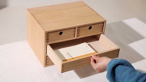 Kirigen Natural Wood Desktop Organizers with Drawers - Home Workspace Office Supplies Wooden Storage Box Shelf Case - Hold Makeup Box (NA, 3-Layer &4 Drawers)