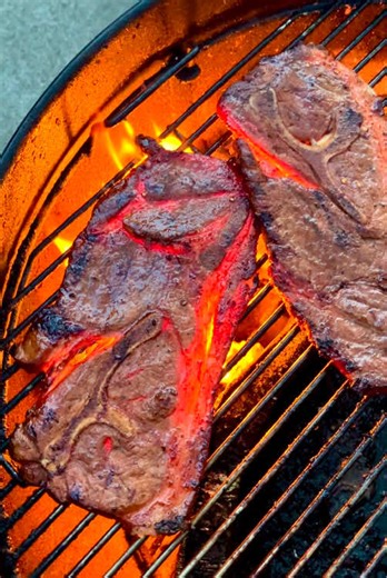 Pork steaks on the Weber Kettle 🔥 @Kingsford @Weber Grills #pork #steak #foodie #grilling #fyp