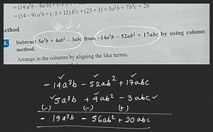 =(14-9) a^{2} b+(-5+12) b^{3} c+(23+3)=5 a^{2} b+7 b^{3} c+26 e... | Filo