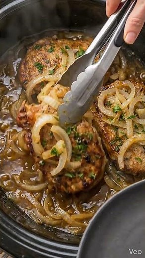 Slow Cooker Pork Chops with Onion Gravy.#PorkChops #SlowCookerRecipes #ComfortFood