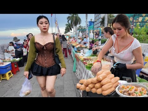 Wonderful CAMBODIAN Street Food 2026 | Evening Walking Tour in Riverside Market, Phnom Penh