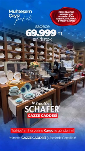Schafer Meram on Instagram: "“Hayallerin Çeyizi, Schafer Meram’da Gerçek!” Kapsamlı İçeriğe Sahip 310 Parçadan Oluşan Avantajlı Çeyiz Paketi SADECE 69.999 Türk Lirası Paketimizin İçeriğinde; • 12 kişilik Misafirlik Yemek Takımı • 12 kişilik Çatal Kaşık Bıçak Takımı • 6 kişilik Kahvaltı Takımı • 15 parça Çelik Tencere Seti Setin İçerisinde; ➢ 4 + 6,5 Litre Düdüklü Tencere ➢ 7 Parça Çelik Tencere Seti ➢ 4 Parça Çaydanlık Seti • 7 Parça Granit Tencere Takımı • 6 Parça Döküm Sahan Seti • 6 kişilik G