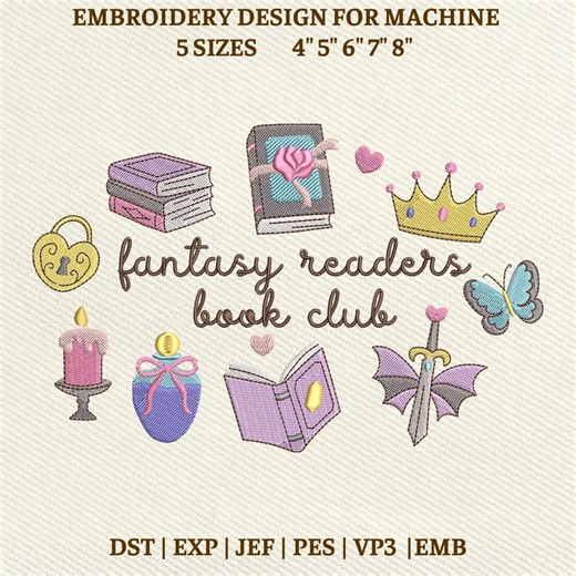 Fantasy Readers Book Club Machine Embroidery File, Bookish Lovers Design (instant Download) - Etsy