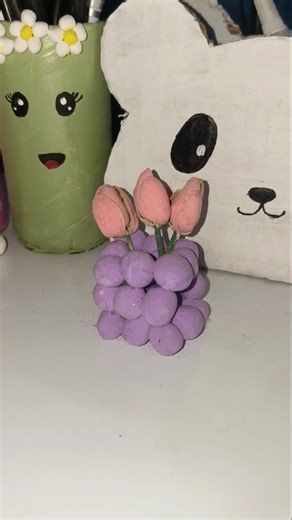 Making tiny tulip flower vase with air-dry clay🌷💜This mini vase is sooo cute✨💖#flowervase#homedecor