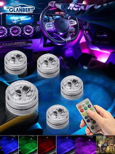 GLANBERT 8pcs/Set New Car LED Colorful Atmosphere Lights With Wireless Remote Control, LED Decorative Lights, Base Lights, No Installation Required | SHEIN