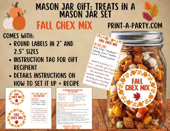 Fall Chex Mix in a Mason Jar Gift Kit | Printable Labels & Tags, DIY Gift Idea