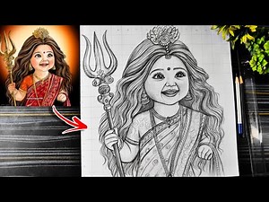Cute Maa Durga Drawing Outline, How To Draw Maa Durga Navratri, Durga Thakur Drawing Step By Step