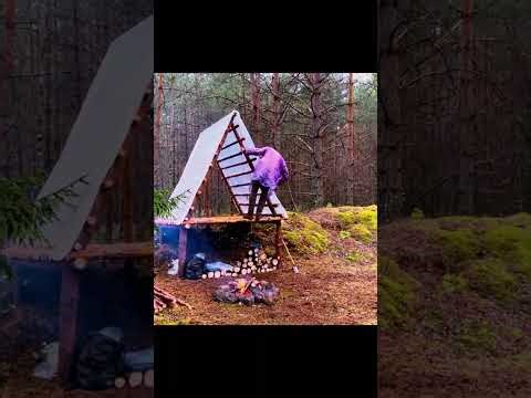 “Rainy Wilderness Survival – Built a Waterproof Shelter & Campfire 🌧️🔥”