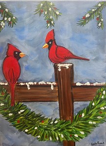 Cardinal Acrylic Painting: Winter Birds on Snowy Fence, 12x16 - Etsy Australia