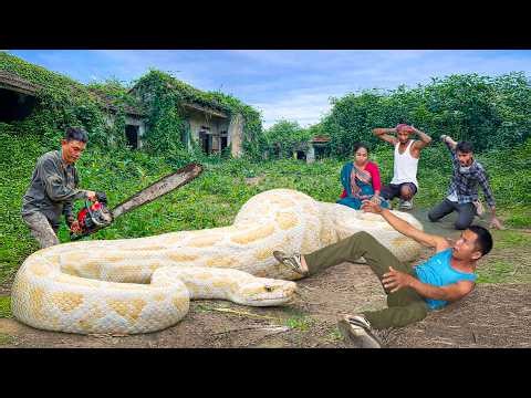 100 Seconds of Terror as a Giant Albino Python Attacks a Man in an Abandoned Village 🐍😱