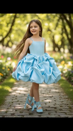Hannah Rose Flower Girls on Instagram: "Blossom Dress in Blue—featuring a structured bodice, vertical ruffled pouf skirt, spaghetti straps, and a back bow. A beautiful choice for flower girls and special occasions. Shop link in bio."