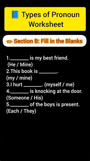 Types of Pronoun Worksheet | MCQ & Practice with Answers | English Grammar
