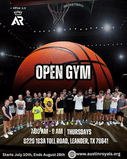 Come join us during our Open Gym runs at The PAC. Those 4th-12th-grade players interested in joining our basketball program this season are encouraged to play! This is an excellent way for new families to meet our returning families and our Basketball Director and other coaches in attendance. All players participating in the open gym must wear appropriate basketball attire. 2025-26 season loading…. #RoyalsNation #RoyalsStrong #TheRoyalsWay | Austin Royals Basketball