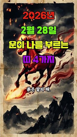 2026년 2월 28일 운이 나를 부르는 띠 4가지 #띠별운세 #2026년운세 #신년운세 #토정비결 #재물운 #금전운