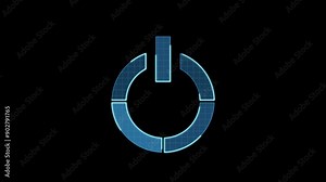 On off button icon motion animation, continuous seamless loop from 1 to 7 second mark, futuristic cyber technology look, neon laser lines on black background.