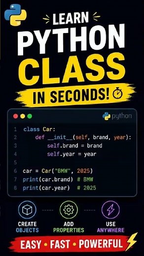 🚀 Learn Python Classes in 1 Minute!#shorts