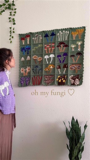 oh my fungi ♡ pattern includes 25 mushroom graphs, instructions for the tapestry, and the cardigan in 7 sizes (plus custom sizing) 🍄✨ #fungi #mushrooms #crochet #cardigan #autumnolivecrochet #fashion #handmade #tapestry #crochetfashion