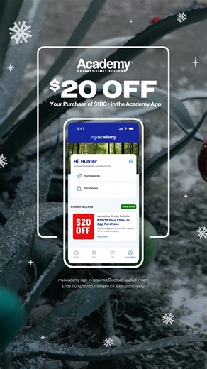 Holiday shopping is a wild ride, but you can save $20 when you spend $100 or more in the Academy App. | Academy Sports Outdoors