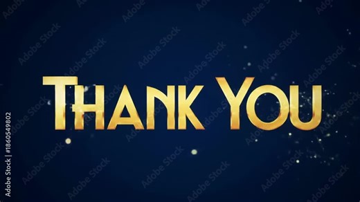 Glowing gold 'Thank You' text on dark blue background with sparkles, ideal for expressions of gratitude in presentations