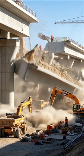 😱 Bridge Support Column Collapses, Entire Bridge Falls!