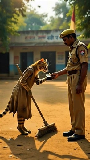 Poor Kitty Sweeps School Grounds… Then Everything Changed 😢❤️#shorts