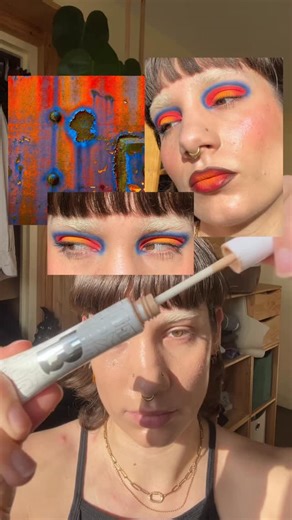 Oceane on Instagram: "Rust inspired ? Loveeed the color combo 🔥 Using : @sephora fond de teint care @beautybay eye base + dark fantasy, youtopia and bright matte palettes + truffle lip liner @colourpopcosmetics fade into hue palette @kikomilano maxi mod mascara @elfcosmetics Bahamas + Fiji putty blush @glisten_cosmetics shape shifter highlighter palette #mua #editorialmakeup #creativemakeup #colorfulmakeup #makeuptutorial"