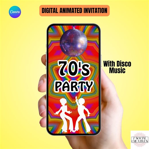 70s Party Invitation. Fun Retro Seventies Birthday Invite. Perfect for Costume Party. Groovy Disco DIY Evite With Music. - Etsy