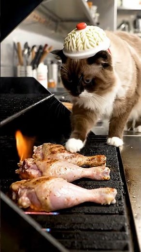 Ragdoll Chef Grills Turkey Legs in Pro Kitchen