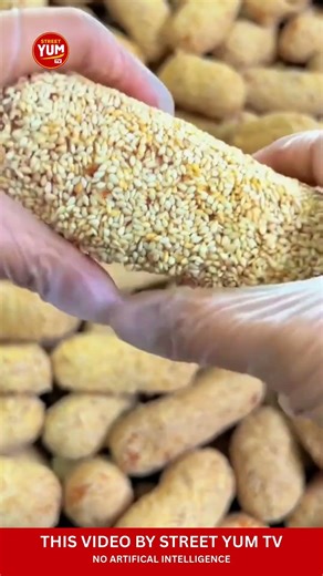 SESAME FRIED CAKE 🔥🥞 #shorts #streetfood #foodskills #crispy