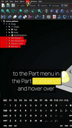 🔩 Screw Pattern Tutorial - FreeCAD Fasteners Workbench - FreeCAD Array - Freecad Pattern | #Shorts
