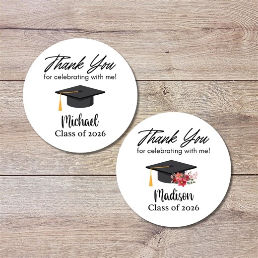 Graduation Thank You Stickers, Personalized Floral Happy Graduation Party Favor Gift Bag Labels - Etsy