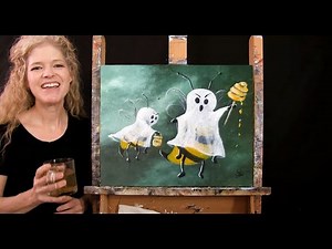 Learn How to Paint BOO BEES with Acrylic - Paint and Sip at Home - Spooky Fun Step by Step Tutorial