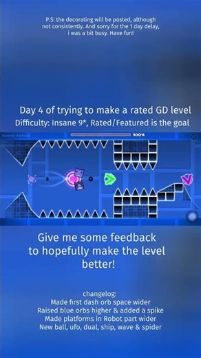Day 4 of trying to make a rated geometry dash level! #geometrydash