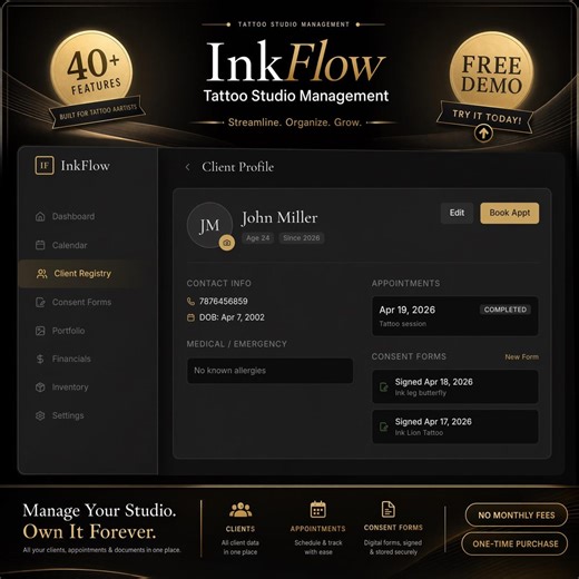 Tattoo Studio Manager App | Client Tracker, Portfolio & Booking | Business Tool for Tattoo Artists | No Monthly Fees - Etsy